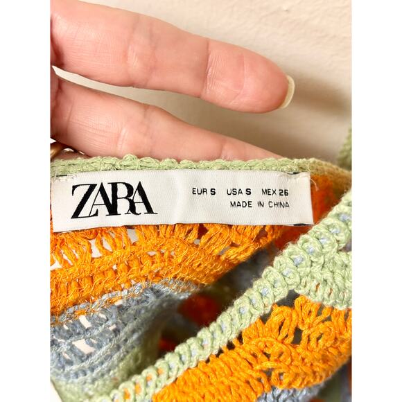 Zara Striped Halter Cut Out Crochet Limited Edition Mini Dress Multi Women's S - Picture 5 of 6